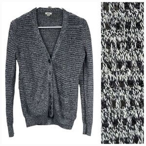 FOSSIL Button Down Oversized Cardigan Sweater Black/White/Gray Open Knit XS